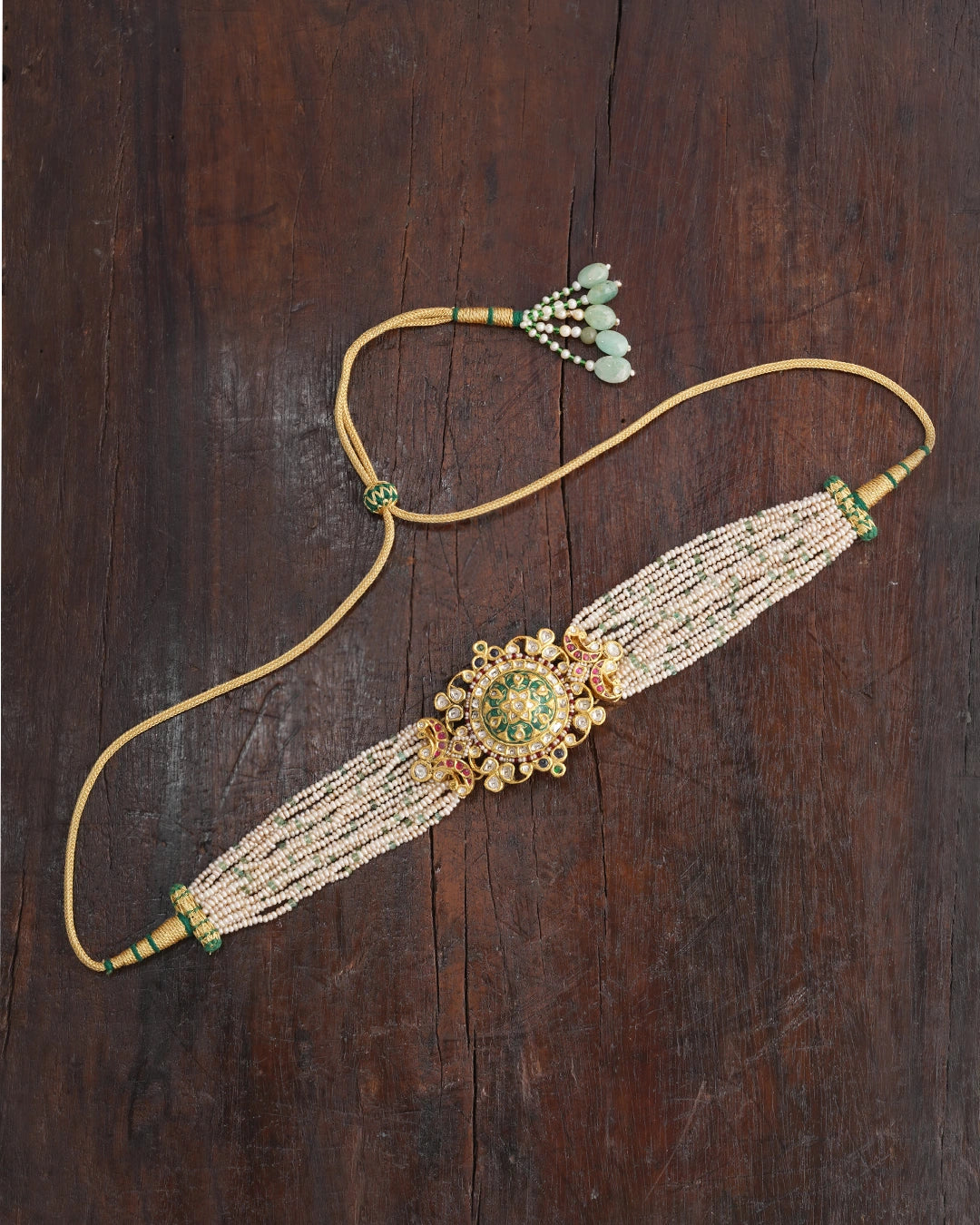 gold polki enamel and pearl choker necklace