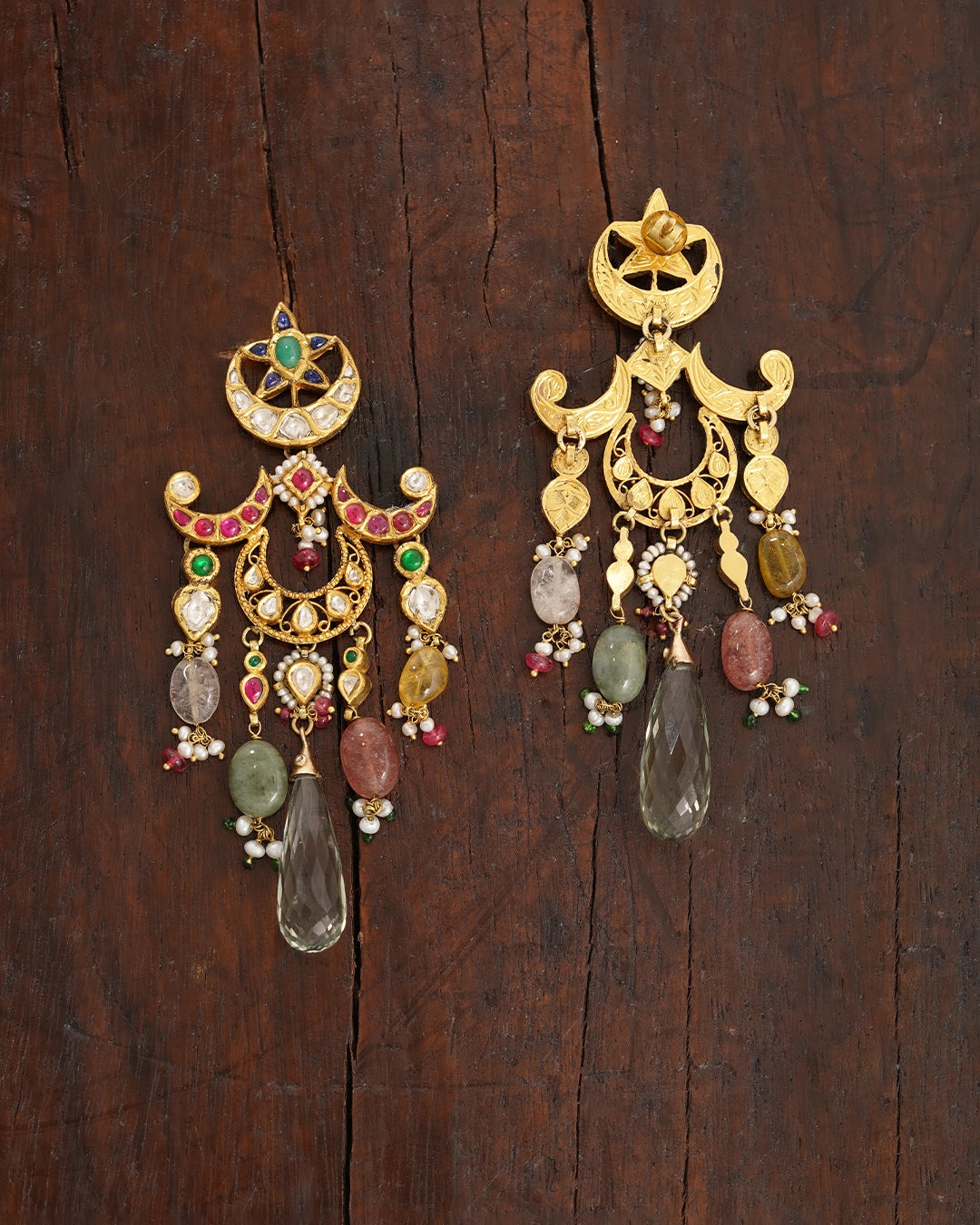 gold polki and multi-gemstone earrings for women