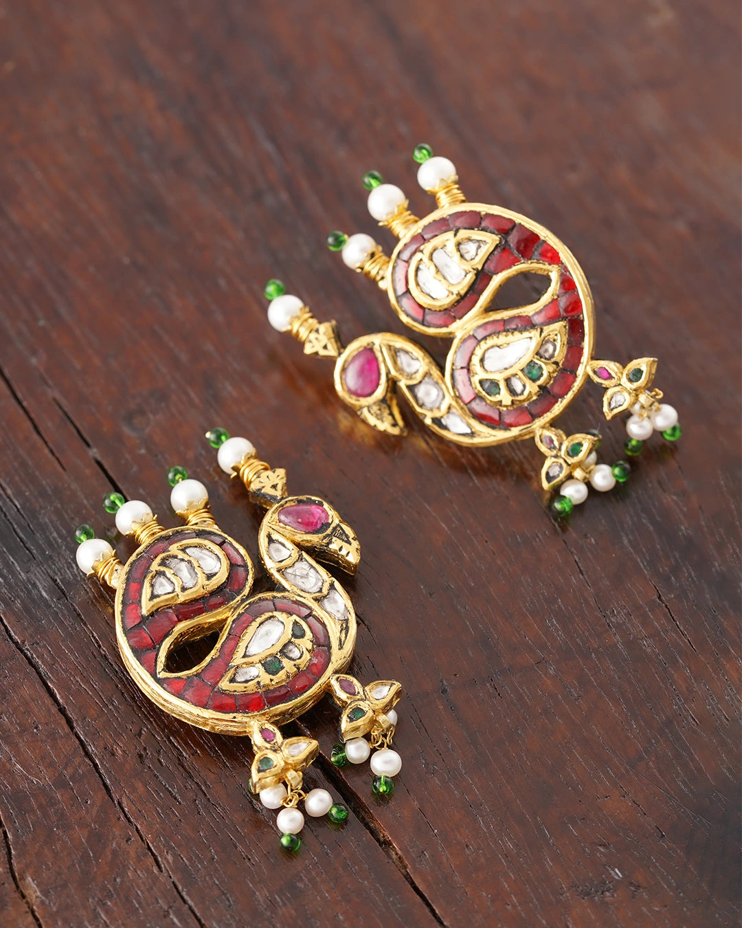 gold and polki multi-gemstone ear studs