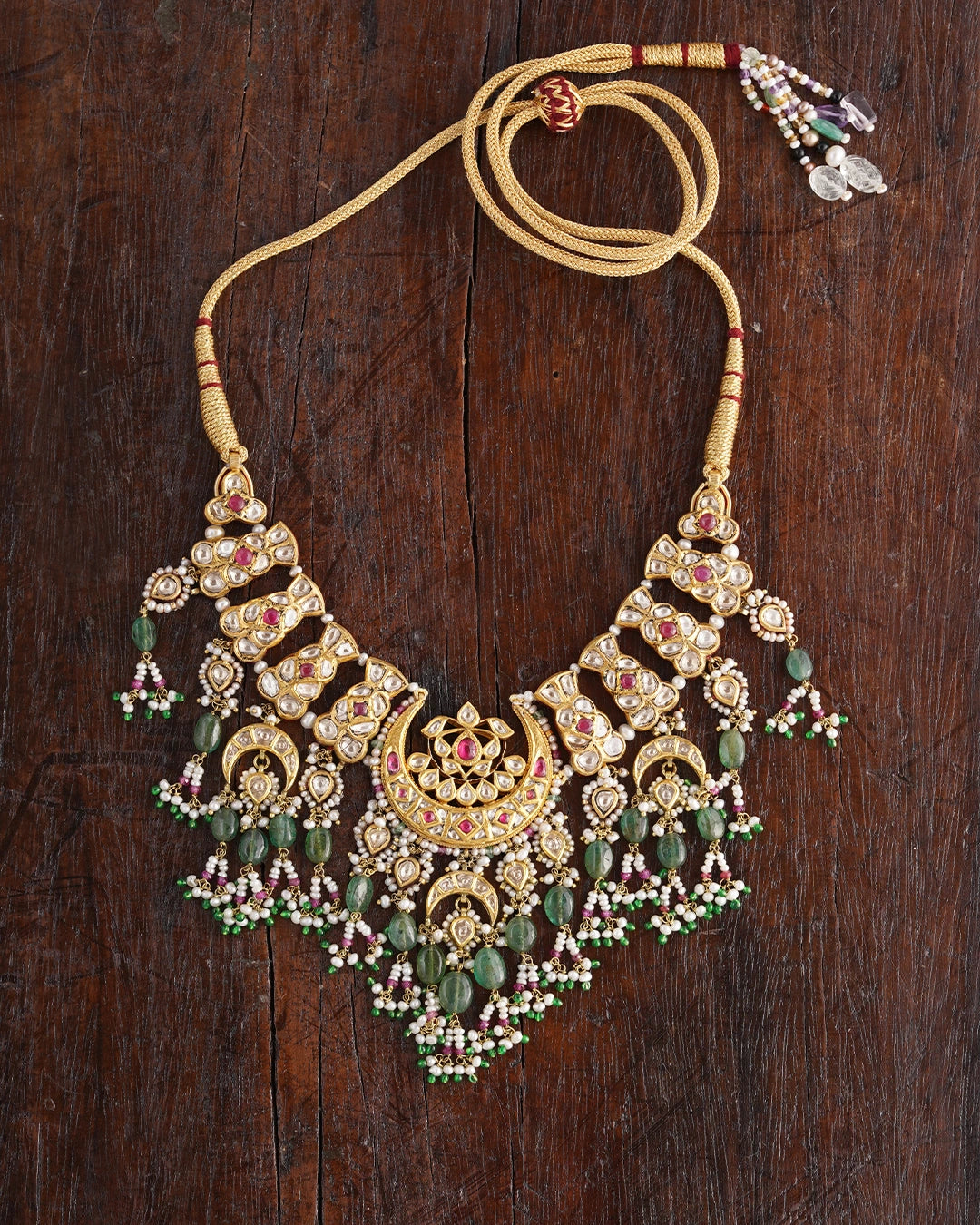 gold polki and tourmaline wedding necklace for women