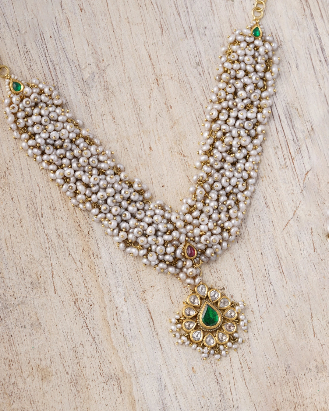 gold polki and pearl indian wedding necklace