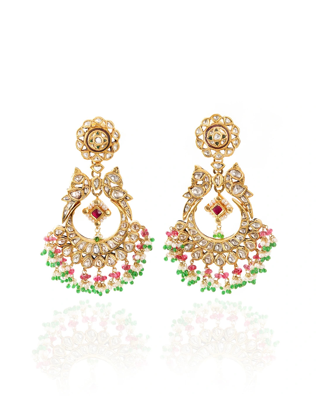 gold and polki indian wedding earrings