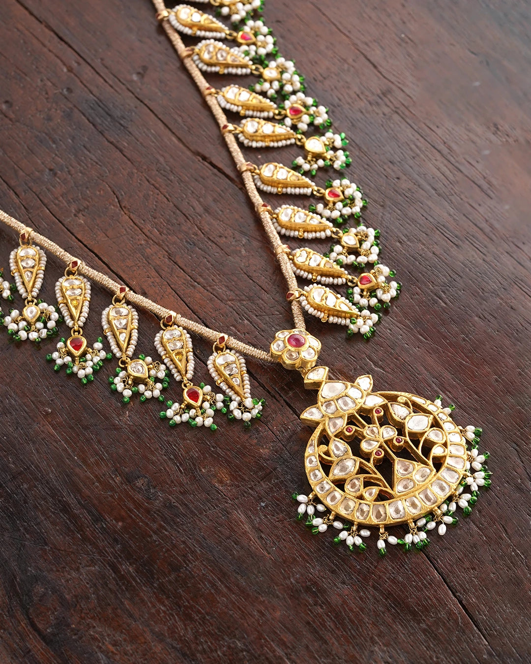 gold polki and pearl indian necklace for women