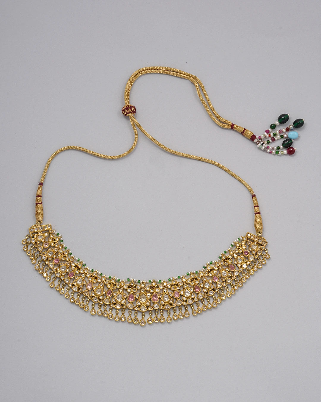 gold polki and tourmaline indian necklace for women