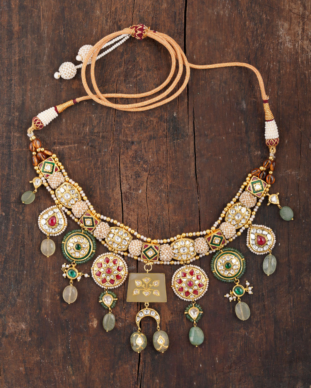 Maithli Gold and Polki Emerald drops Necklace – Artisanal Fine ...